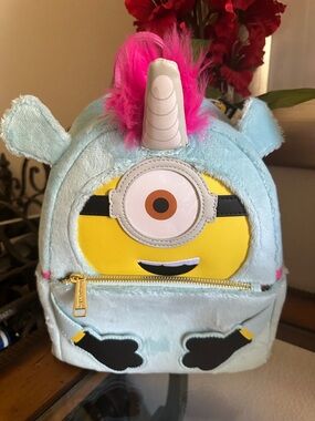 Loungefly Light Blue Unicorn Minion Plush Backpack with Pink Mane and tail NWT